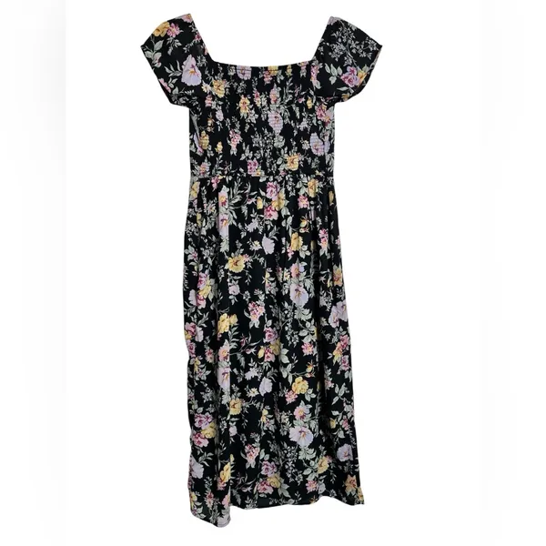Abercrombie & Fitch Black Floral Midi Dress XS Pastel Flowers‎ Cottagecore - Image 3