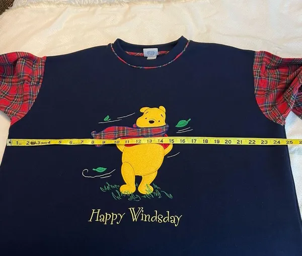 Vintage 90s Pooh Bear Nightgown One Size Happy Windsday Flannel Sleeves Blue - Image 10