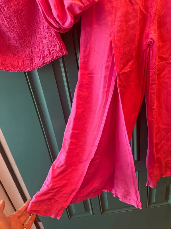 Young Fabulous & Broke Pink Linen Smocked Puff Sleeve Top Wide Leg Slit Pant Set Extra Small - Image 7