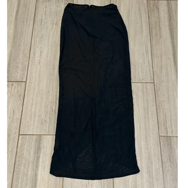 MESHKI Sheer Tulip Maxi Skirt Black Draped Mesh High Low Elegant Womens Medium - Image 3