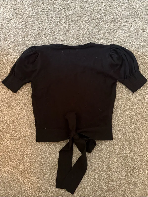 Blue Rain Black Short Sleeve Tie-Back Sweater Top - Image 2
