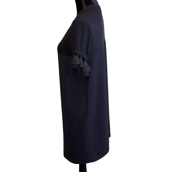 Lulus Womens Large Shift Dress‎ Iced Latte Black Mesh Tassel Sleeve Mini Event - Image 6