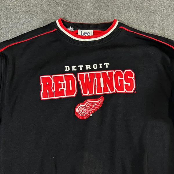 Lee Sport Detroit Red Wings Sweatshirt Black NHL Vintage Embroidered XL - Image 9