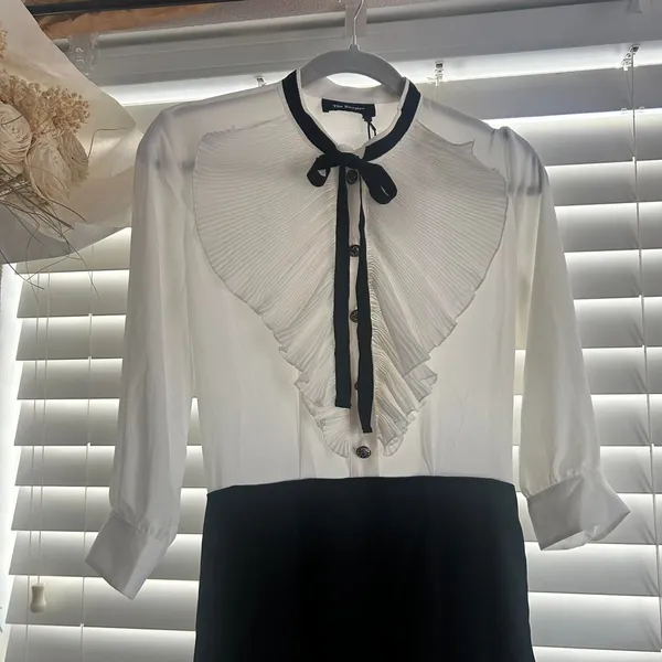 The Kooples White Pleated Ruffle Mini Dress Mod Parisian Chic Size XS - Image 3