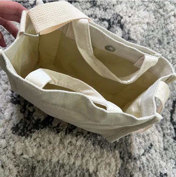 Cream Corduroy Tote Bag Crossbody Minimalist Canvas Purse - Image 3
