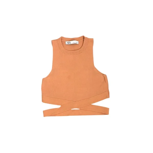 Zara Peach Orange Ribbed Knit Cut Out Crop Top Size Small - Image 2
