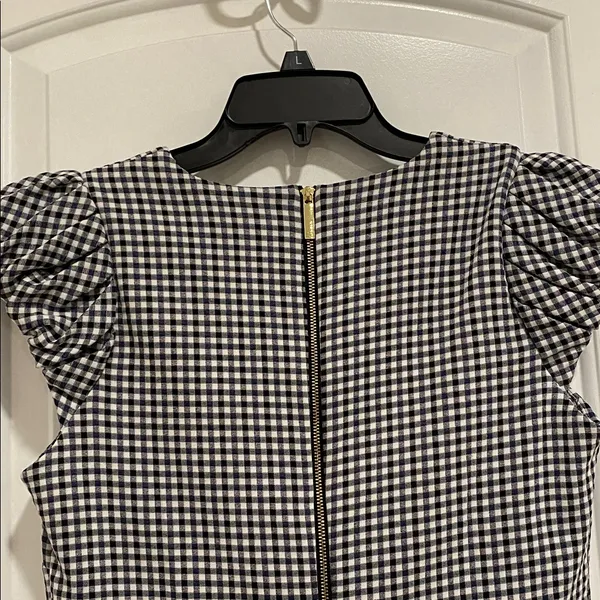 Calvin Klein Gingham Ruffle Puff Sleeve Black & White V neck Midi Dress size 6 - Image 5
