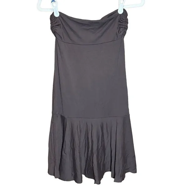 Susana Monaco Brown Strapless Ruffle Hem Womens Y2K 90s Mini Dress Sz L‎ - Image 2