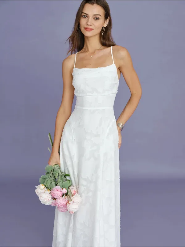 Rihoas White X Cross Jacquard Slip Maxi Dress - Image 3