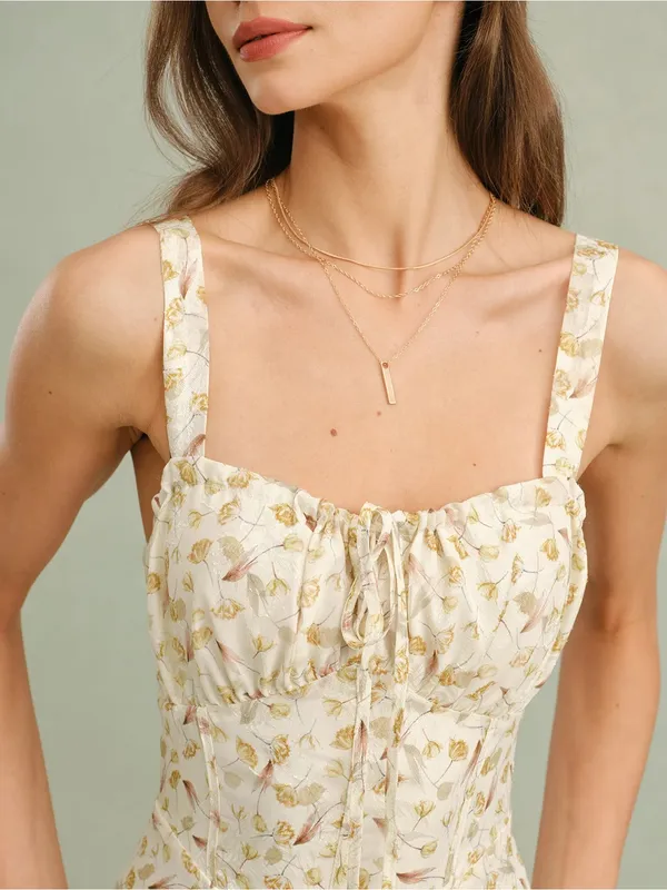 Rihoas Apricot Floral Zipper Slip Midi Dress - Image 2