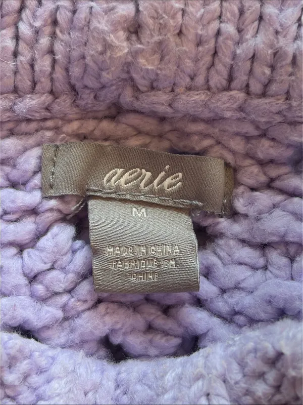 Aerie Lavender Openwork Crewneck Sweater Medium - Image 7