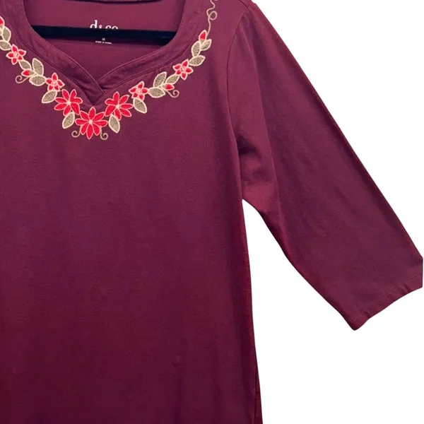 Denim And Co Tunic Top Blouse Maroon‎ Medium Red - Image 4