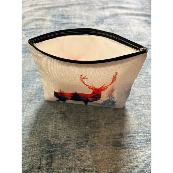 Watercolor Buck Deer Shadow Cotton Canvas Small Makeup Bag Travel Toiletry Pouch - Image 3