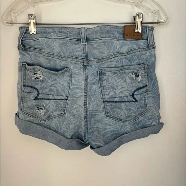 American Eagle Super Hi-Rise Shortie Palm Print Jean Shorts Size 6 - Image 9