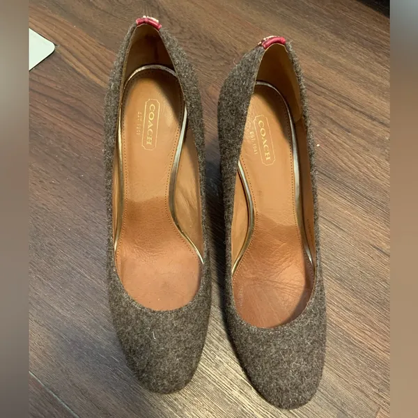 Coach Sandbordeaux Felt Croc Pump Heel formal classic fall round toe logo $250 - Image 4