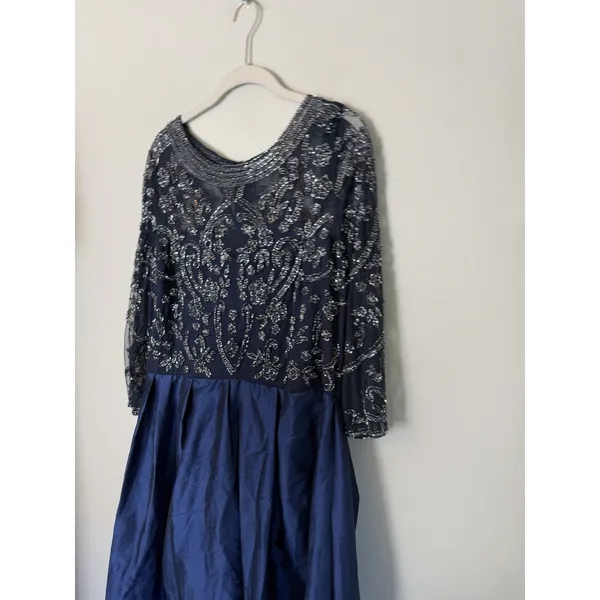 Pisarro Nights Beaded Illusion Neck Taffeta Cocktail Dress 14 Missing Belt NEW - Image 6