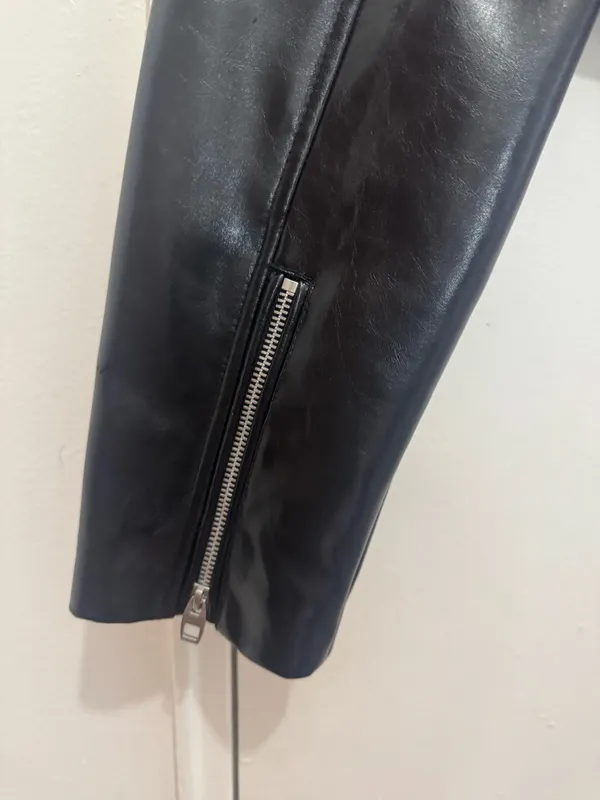 ZARA Black Cropped Faux Leather Motorcycle Jacket size M - Image 5