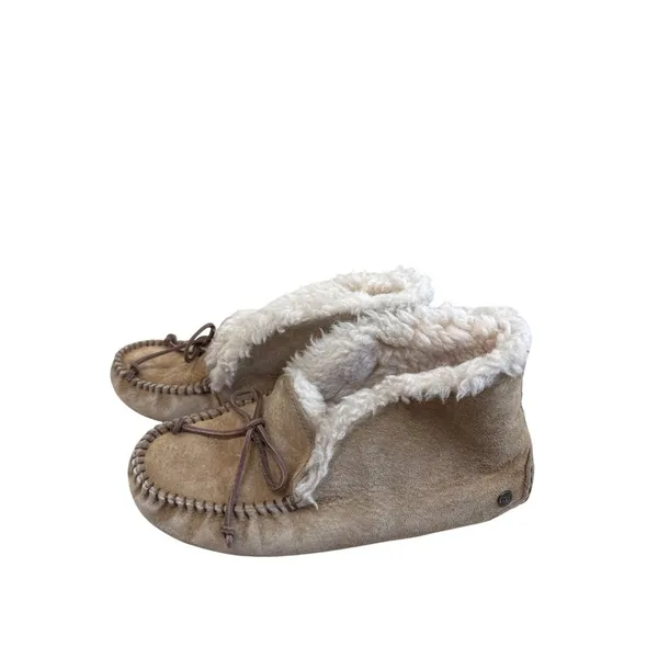 UGG Womens Brown Leather Fur-Lined Moccasin Slippers Ankle Boots Size 6 SKU8190 - Image 4