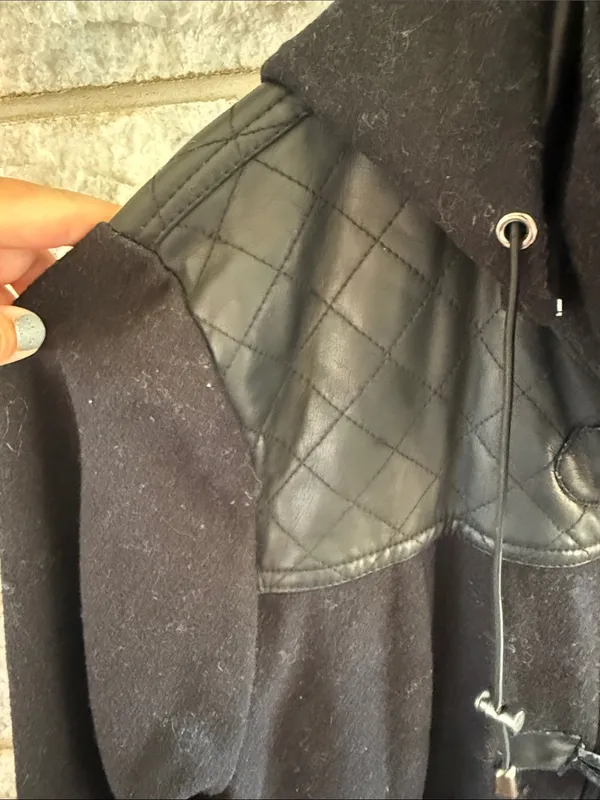 Excelled Collection Lined Wool/Polyester Coat Faux Leather Black 1X - Image 4