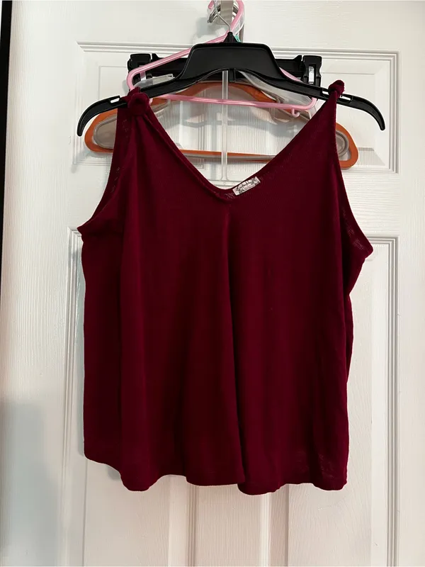Free People Knot Strap V-Neck Tank - Burgundy - Image 2