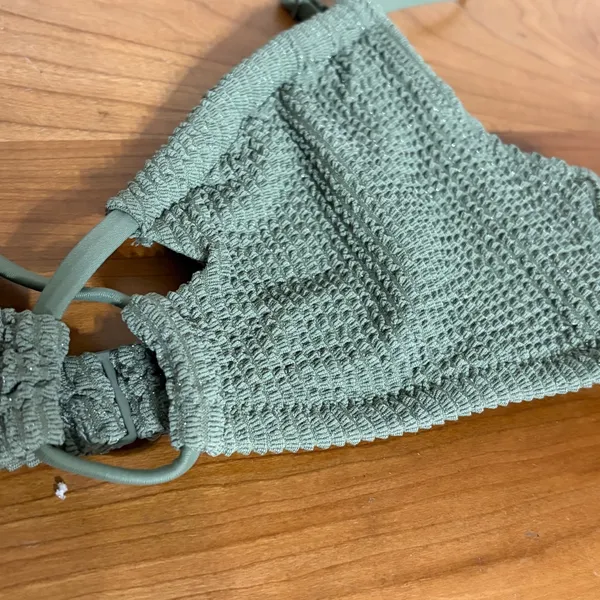 Aerie Real Good Scoop Bikini Top Sage Green Textured Shimmer Medium UPF 50 - Image 2