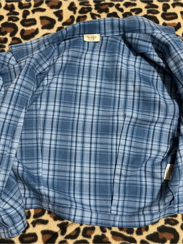 2000s vintage style brandy melville blue vivian plaid cropped button up - Image 4
