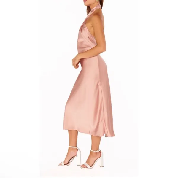 Show Me Your Mumu Jasmine‎ Halter Midi Dress rose gold luxe satin size xs formal - Image 7