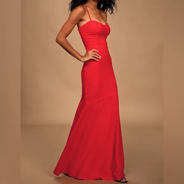 Lulus See You Again Red Bustier Mermaid Maxi Dress - Image 2