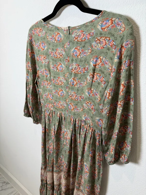 Boho Prairie Midi Dress Floral Rayon Cottagecore Peasant Small - Image 11