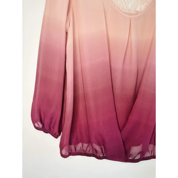 By & By Sheer Ombre Blouse M Pink Burgundy‎ Lace Back Whimsigoth Fairy Pixie NWT - Image 4