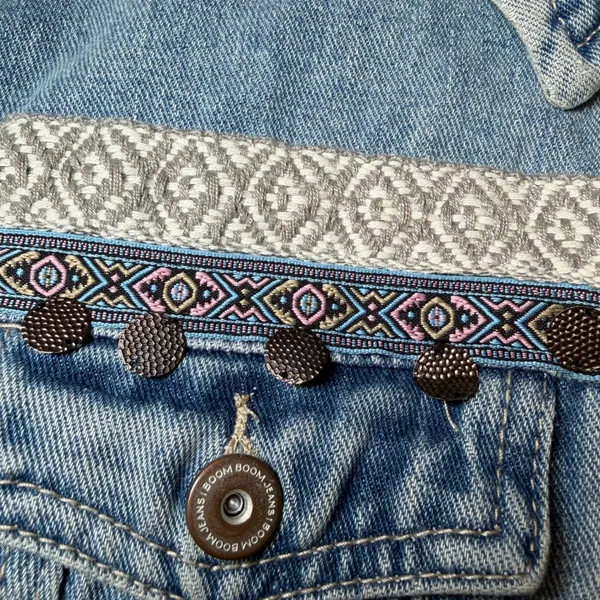 Boom Boom Jeans Womens Size Large Denim Jacket Blue Jean Boho Embroidered Fringe - Image 7