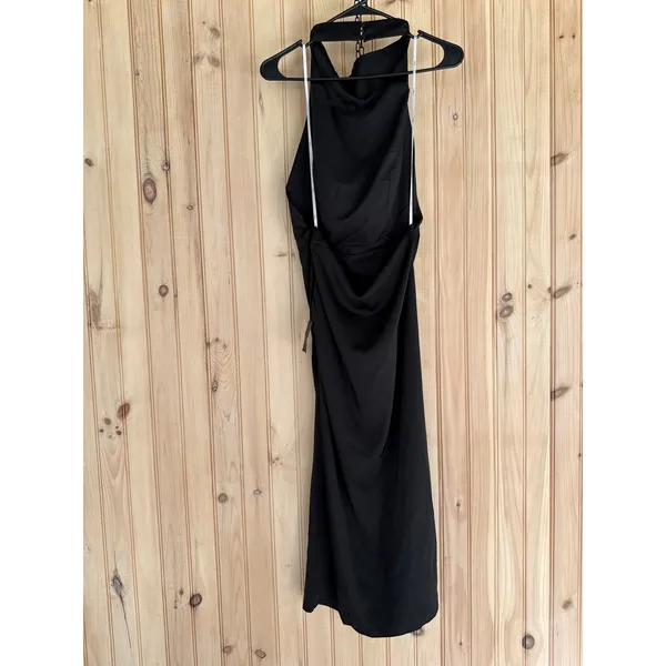 NWT Lulus Gorgeous Season Black Satin Backless Midi Dress Open back Party Size M - Image 5