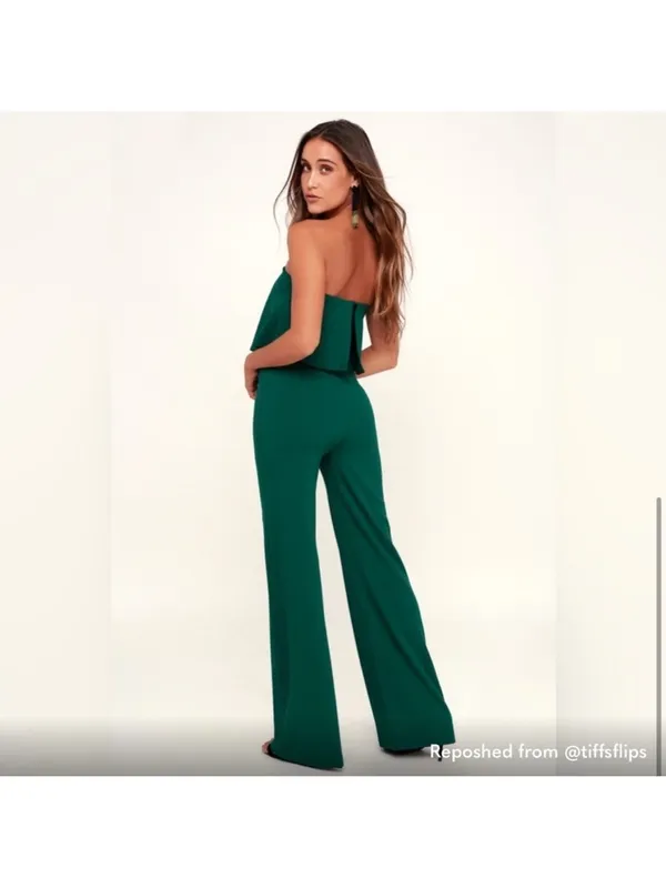 LuLus Power of Love Emerald Green Strapless‎ Jumpsuit size small - Image 4