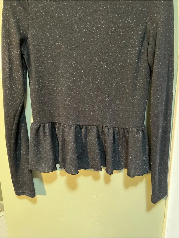 Divided Women's Size Small Peplum Top Black Sparkle Ribbed Long Sleeve Stretch - Image 8