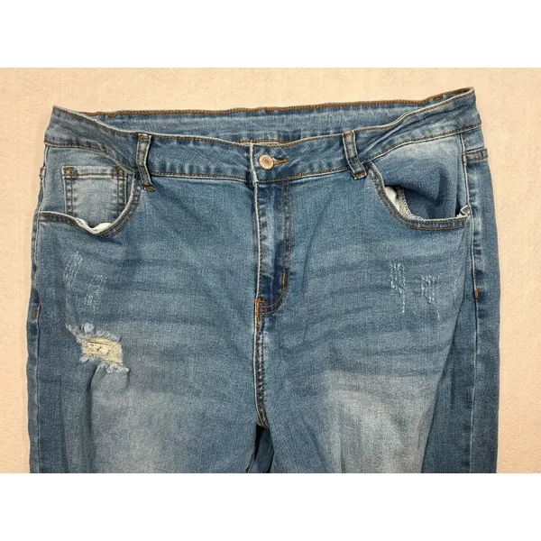 Sidefeel Jeans Distressed Medium Wash Straight Leg High Rise Stretch Women's 18 - Image 3