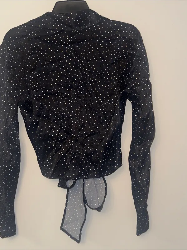 ZARA Polka Dot Tie Front Satin Blouse Women's Size S NWT Black White - Image 4