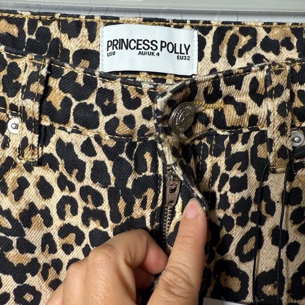 Princess Polly Nickei Denim Mini Leopard Print Skirt US 0 - Image 7