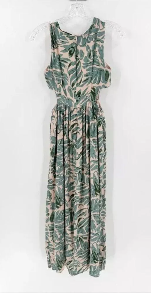 MIOU MUSE Isla Tropic Cutout Dress Green/Cream Size Small - Image 3