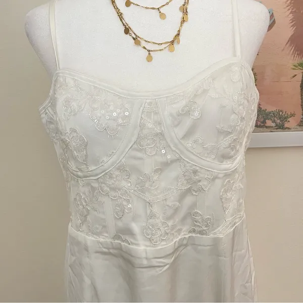 Lulus Elevated Glamour White Satin Sequin Bustier Mermaid Maxi Wedding Dress - Image 8