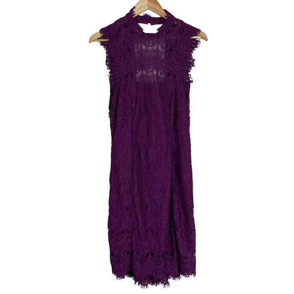 NWT Free People Daydream Floral Lace Mini Dress Magenta Purple Open Back Size L - Image 3