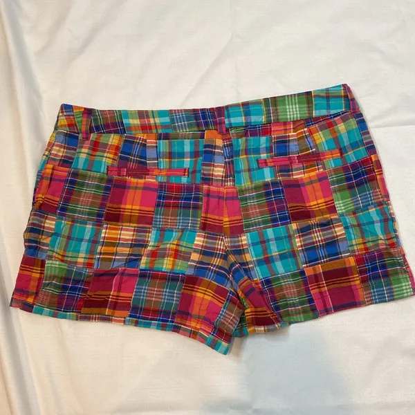 56 Ann Taylor Loft Checkered Plaid Orange Blue Shorts Size 14 - Image 2