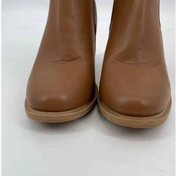 Women's Ankle Boots Chelsea Booties Side Zip Elastic Block Heel‎ Brown Size 8.5 - Image 4
