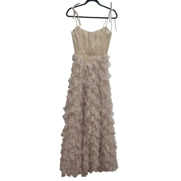 Show Me Your Mumu Francesca Corset Maxi Dress Champagne Tulle Ruffle - Image 5