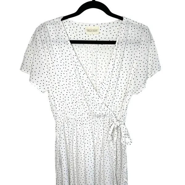 Bella Ella White Black Polka Dot Faux Wrap Dress Rayon S‎ Summer Wedding Guest - Image 5