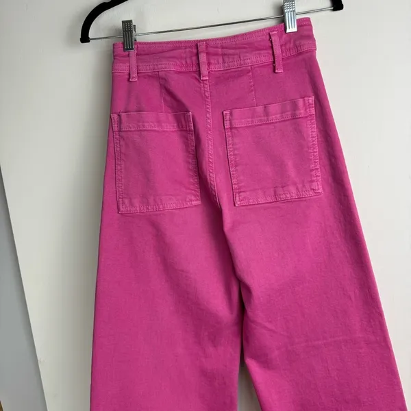 Zara Marine Straight Bright Pink Jeans Sz 2 High Rise Flare Raw Hem - Image 13