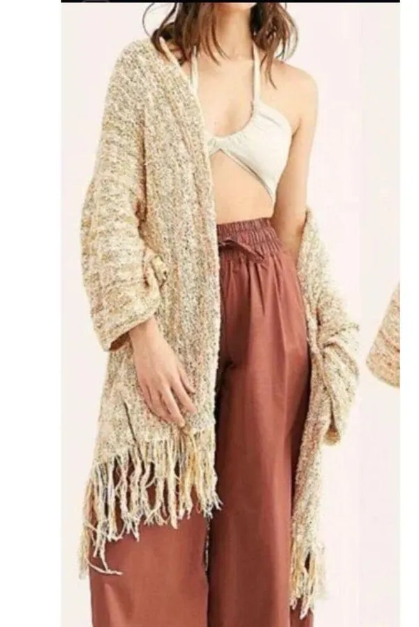 Free People fringe knit Duster Poncho Lucia Size Small Boho Festival Cardigan - Image 3