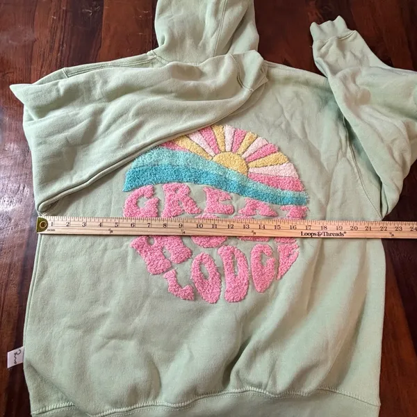 Ragwear Great Wolf Lodge Sage Green‎ Chenille Graphic Hoodie Womens Medium M - Image 6