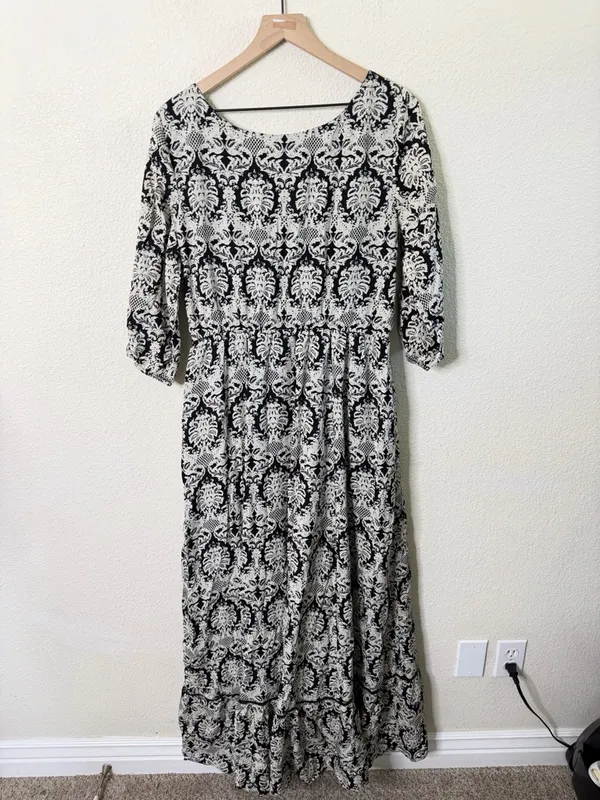 Wayward Fancies‎ Eshakti Damask Print Lined Maxi Dress Rayon Cotton Size XL - Image 4