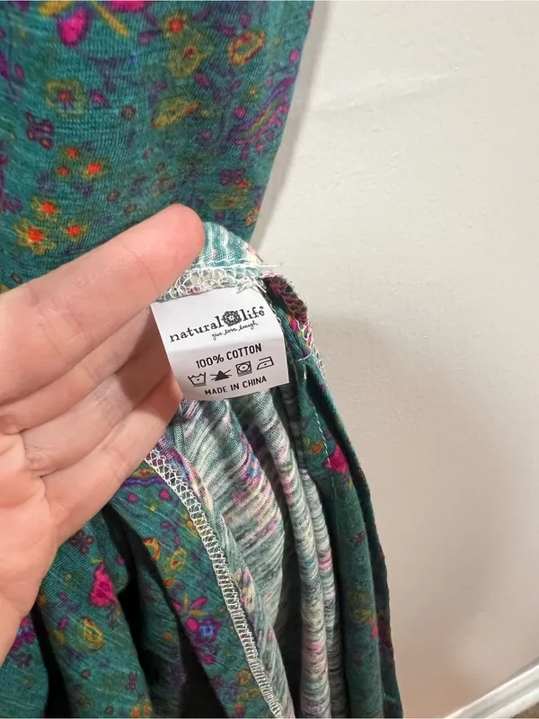 Natural Life Cotton Teal Floral Sleeveless Maxi Dress Medium - Image 6