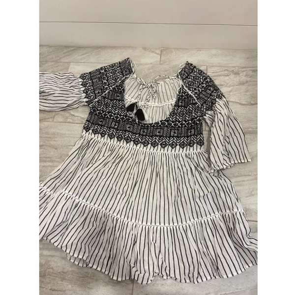 Free People Lola Embroidered Mini Dress‎ Black White Size Small - Image 4